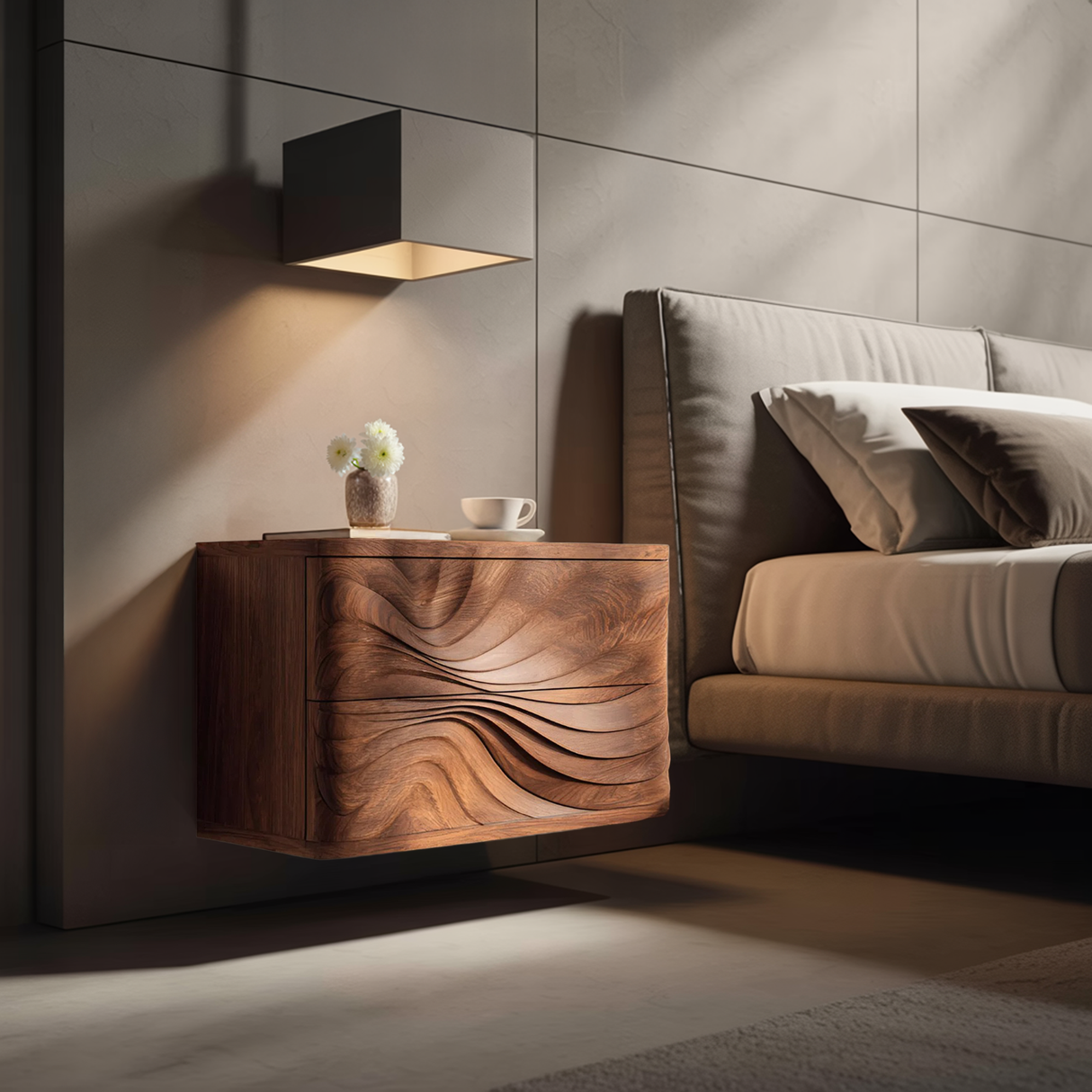 Wall Mounted Nightstand With Drawers For Bedroom