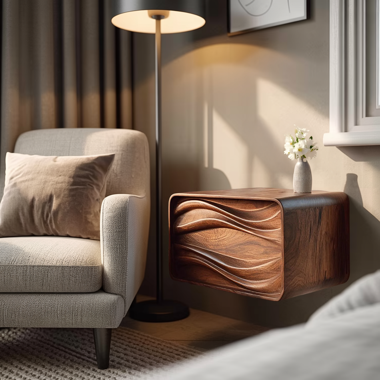 Organic Sculptural Floating Bedside Table For Bedroom Decor