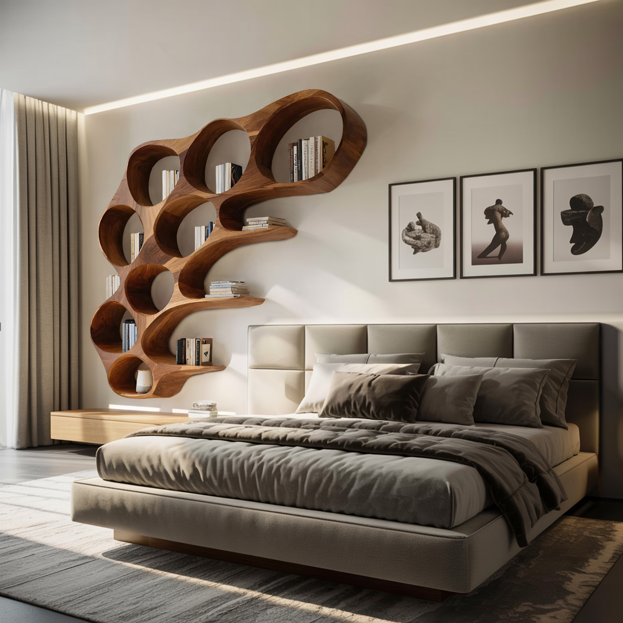 Organic Honeycomb Shaped Wall Mounted Bookshelf For Bedroom