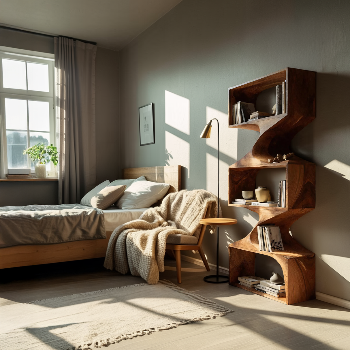 Modern Sculptural Wall Bookcase For Living Room Or Office