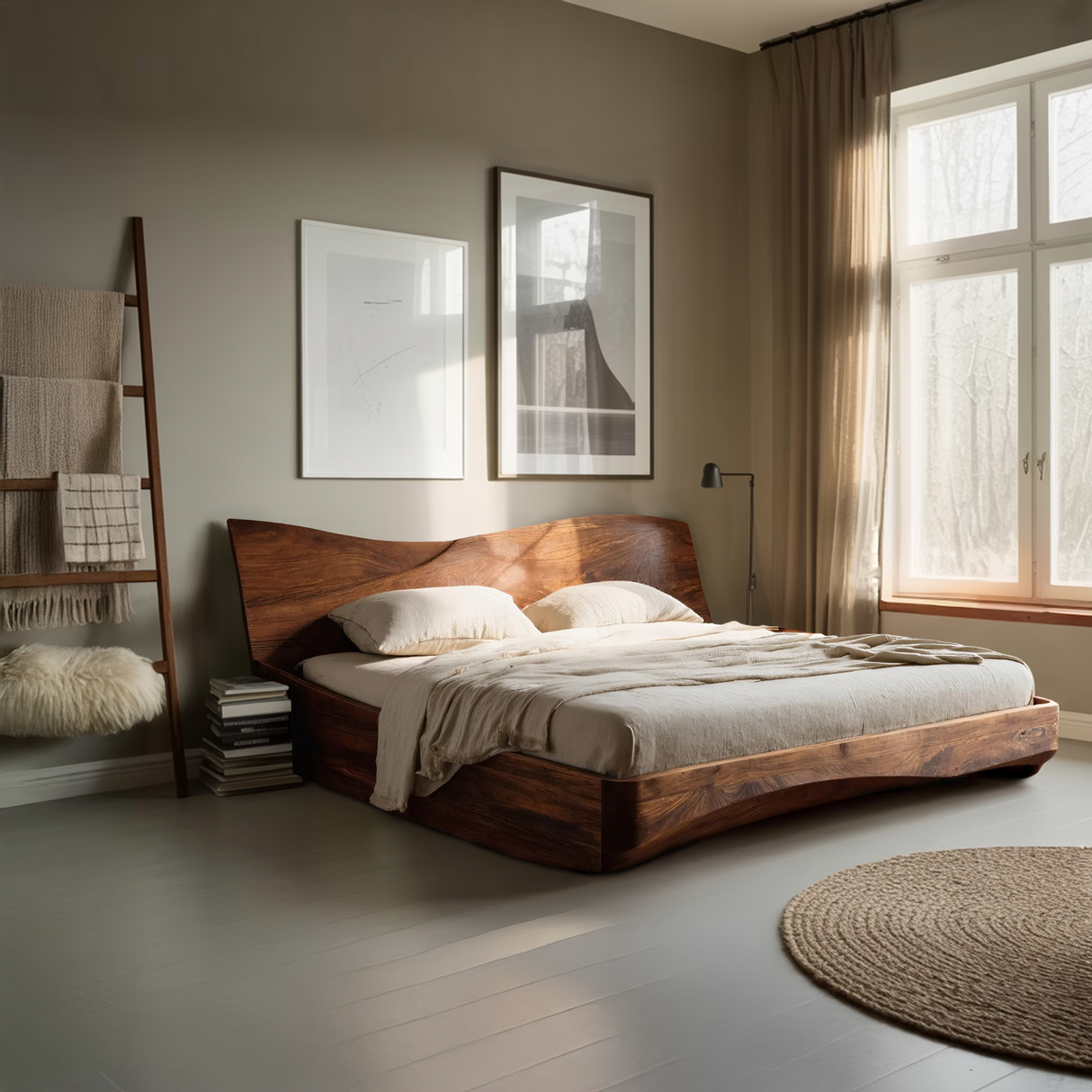 Organic Platform Bed And Headboard For Minimalist Bedroom Design