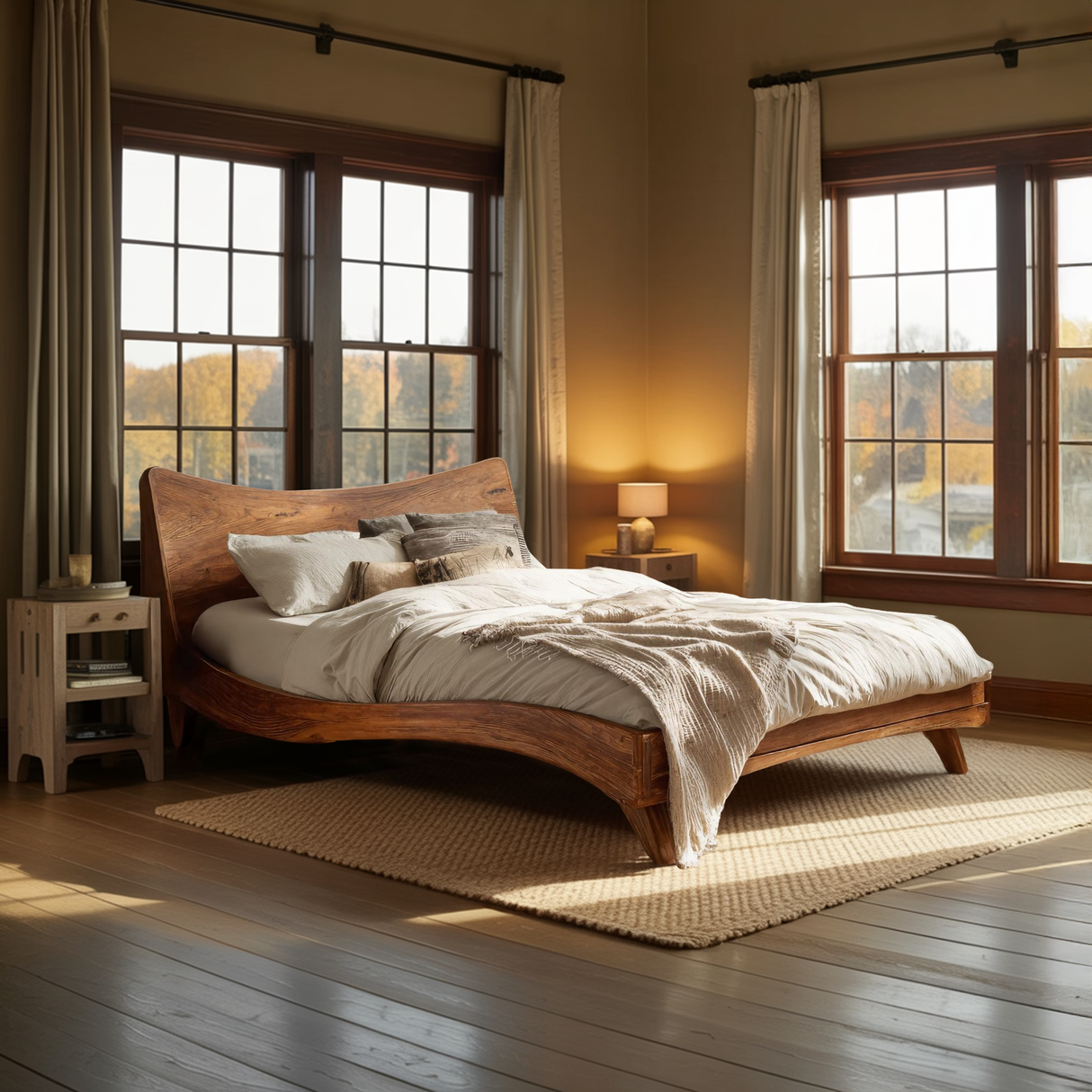 Set Headboard And Curved Bed Frame For Modern Bedroom