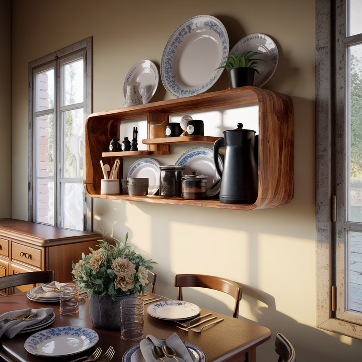 Modern Curved Wooden Kitchen Shelf For Furniture Decor