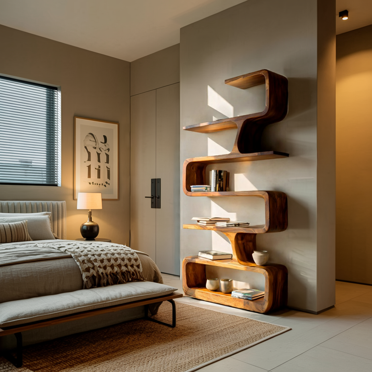 Contemporary Handmade Wooden Bookshelf For Home Styling