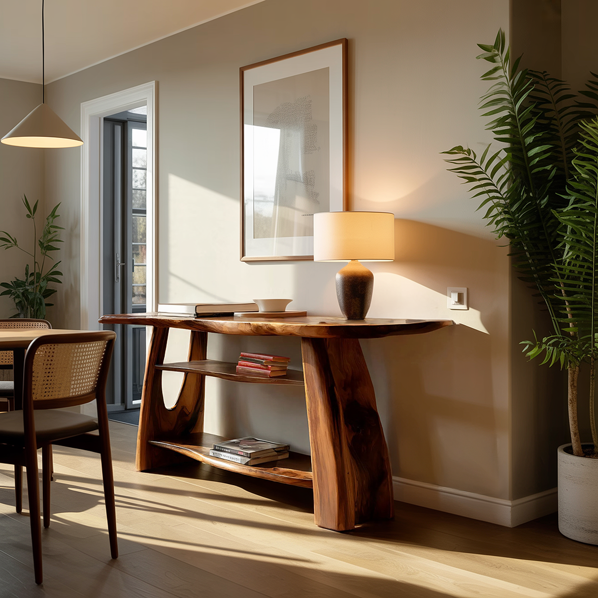 Farmhouse Wooden Live Edge Console For Minimalist Design