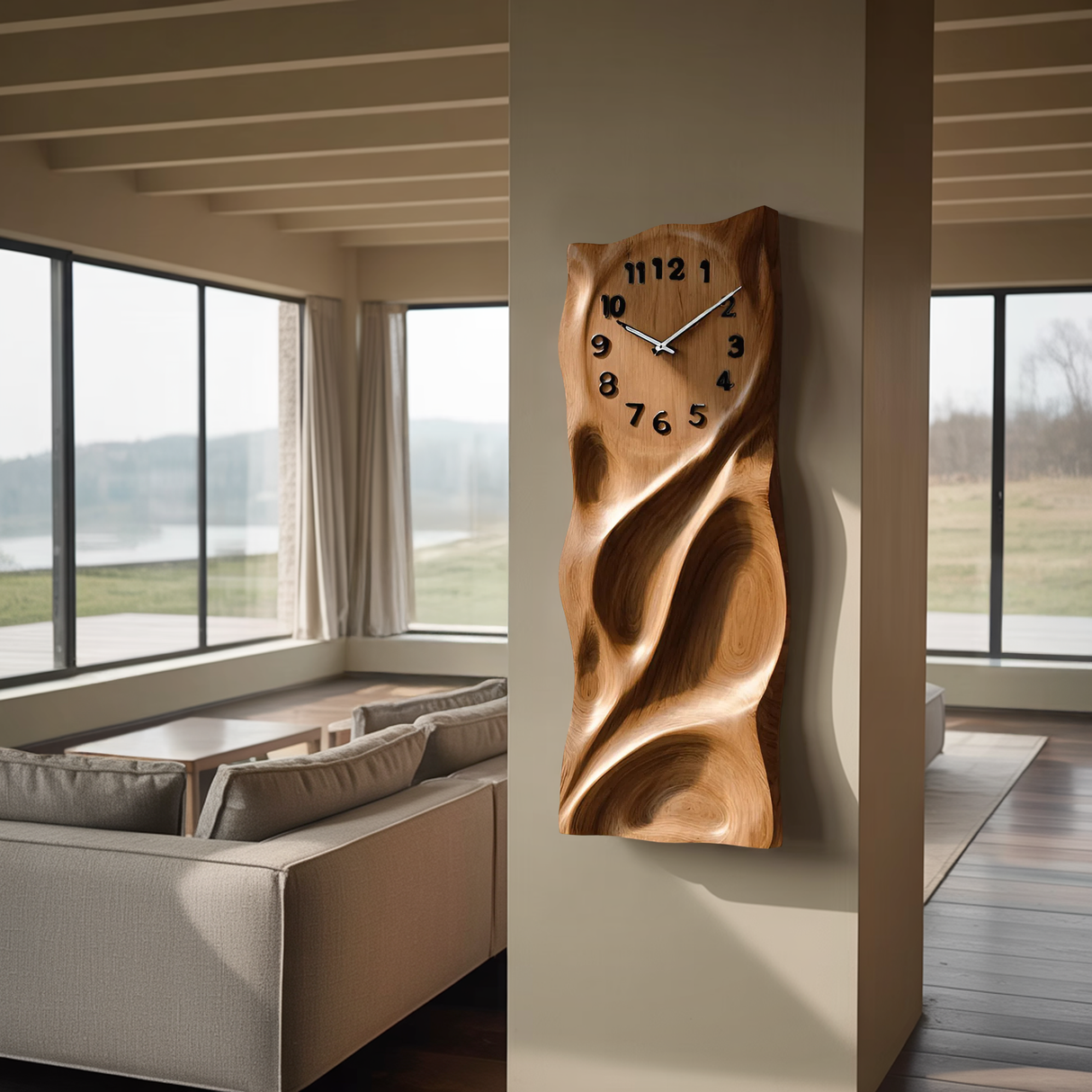 Modern Wall Clock Carved Design For Living Room Interior