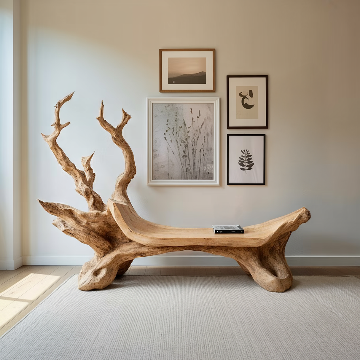 Mid Century Wooden Bench For Modern Living Room Decor