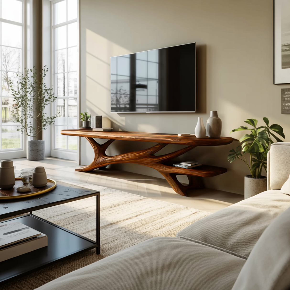 Modern TV Stand Curved Design For Living Room