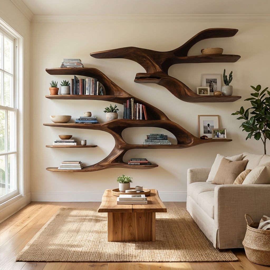 Contemporary Wooden Wall Shelf For Living Room Decor