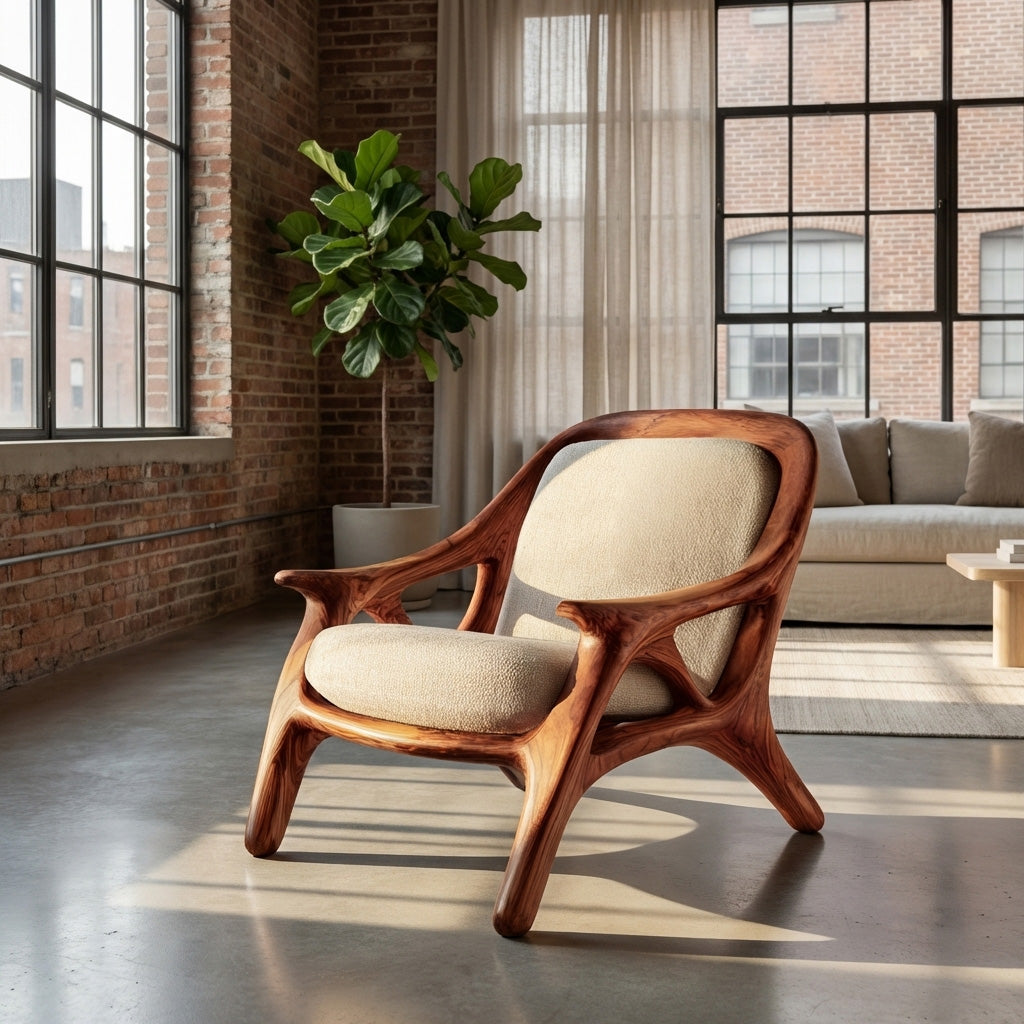 Handcrafted Wooden Accent Chair For Living Room