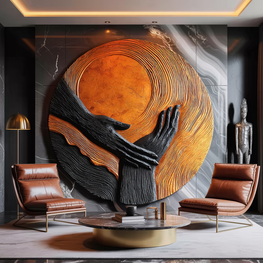 Modern Solid Wood 3D Sculpture Wall Art For Living Room Decoration