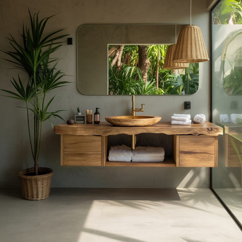 Natural Wood Floating Vanity For Bathroom Upgrade