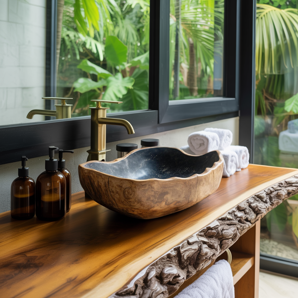 Solid Wood Sink Mid Century Look For Bathroom Interior