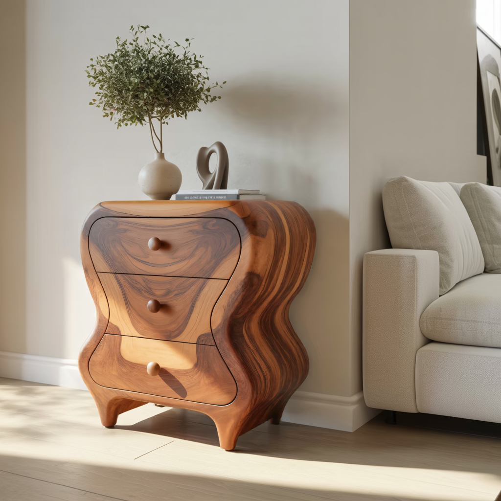 Sculptural Cabinet With Organic Curves And Drawers For Bedroom And Entryway