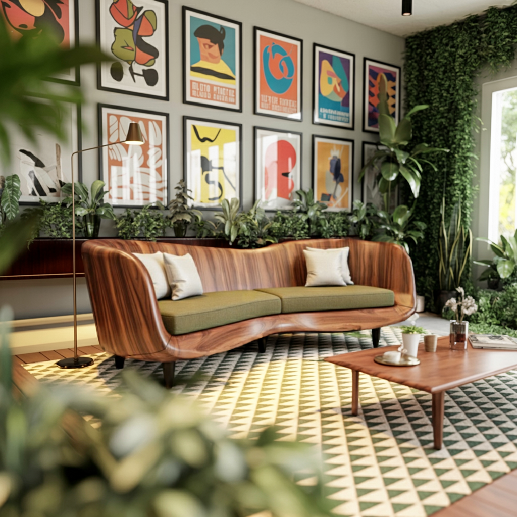 Curved Wooden Sofa For Modern Organic Living Room