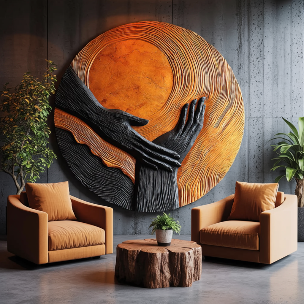 Modern Solid Wood 3D Sculpture Wall Art For Living Room Decoration