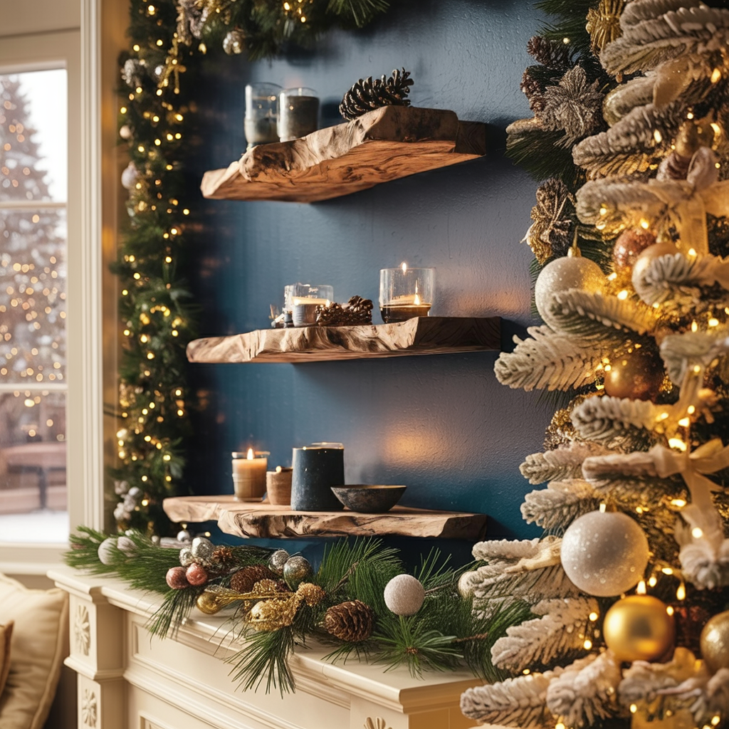 Mid Century Solid Wood Floating Shelf For Bedroom Xmas Decor