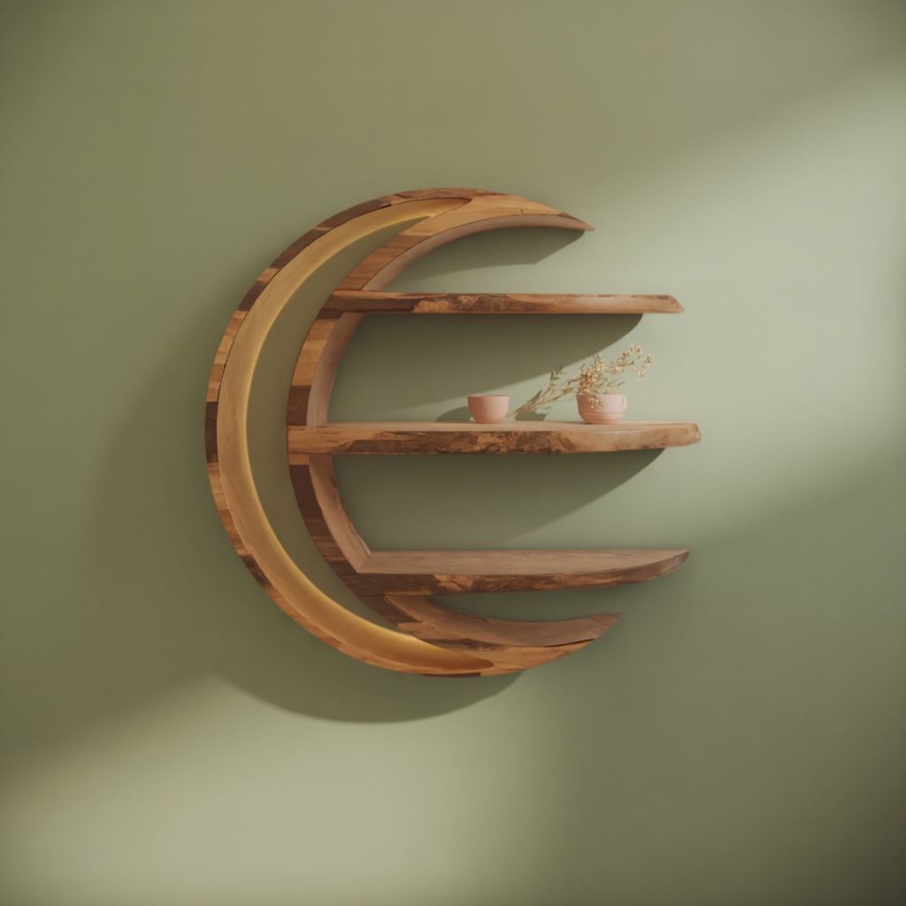 Modern Moon Shelf Crescent Wall Display For Bedroom And Nursery
