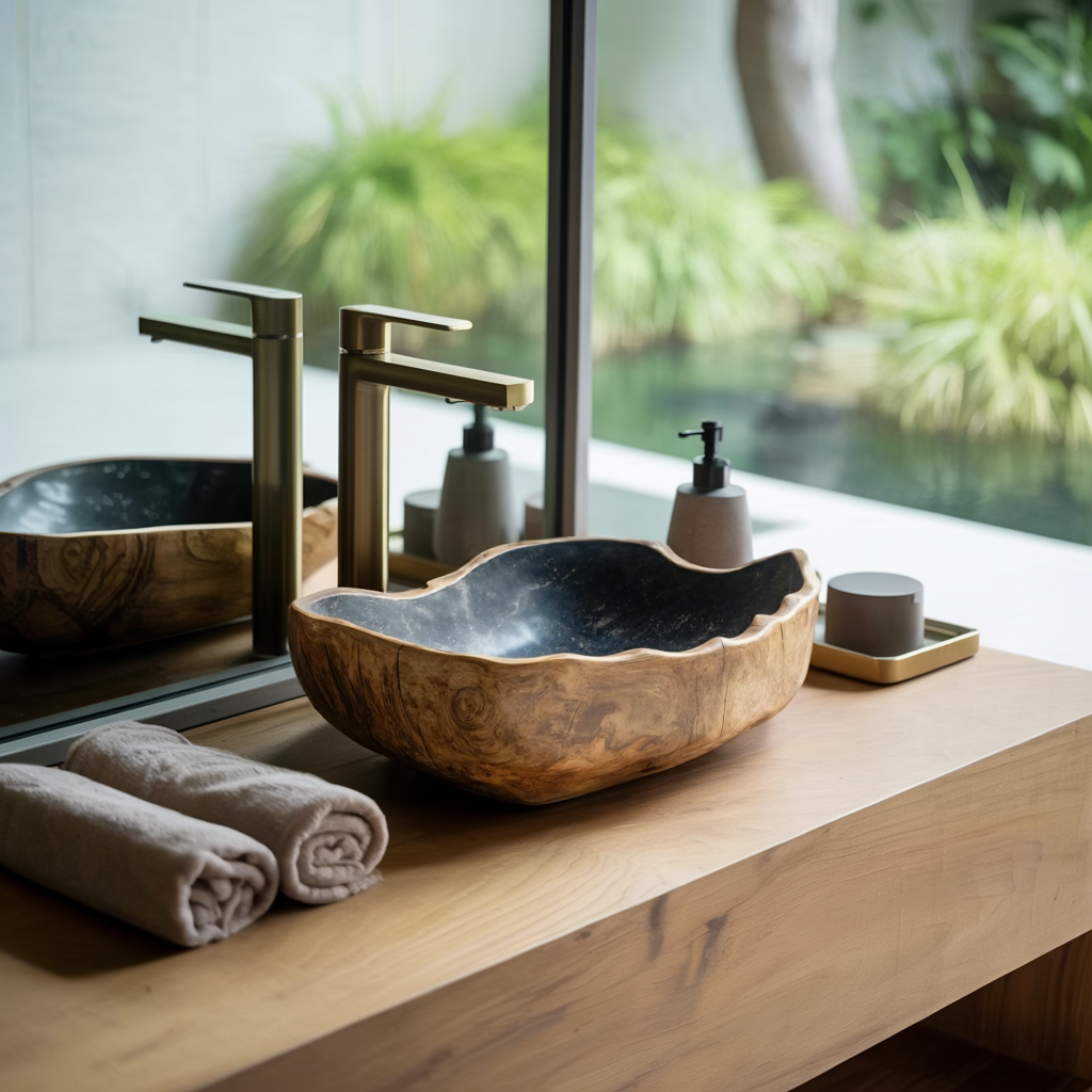 Solid Wood Sink Mid Century Look For Bathroom Interior