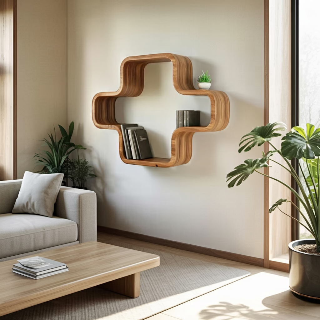 Modern Geometric Wall Mounted Bookshelf For Living Room And Office