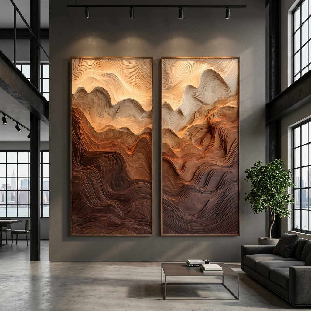 Modern Wood Wall Art Mountain Carved Design For Interior Decor