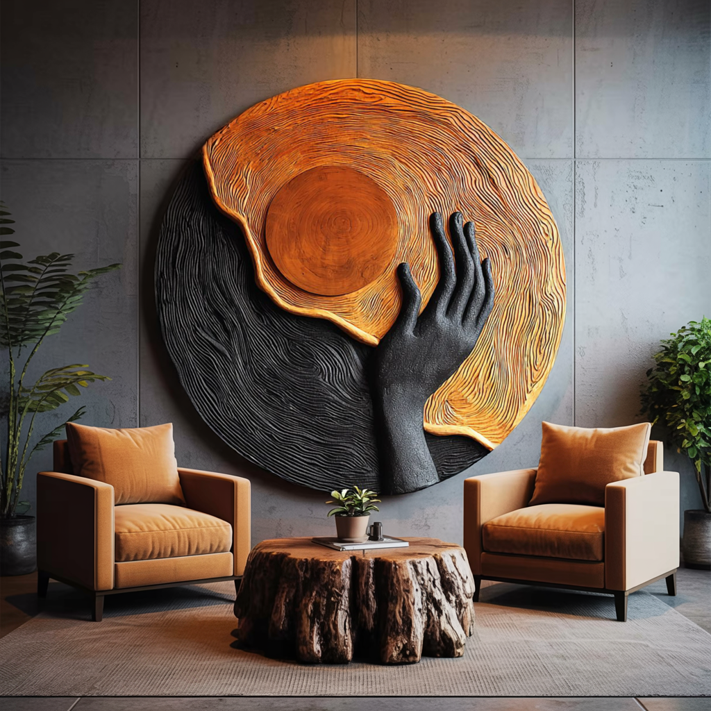 Mid Century Solid Wood 3D Sculpture Furniture Decor For Living Room