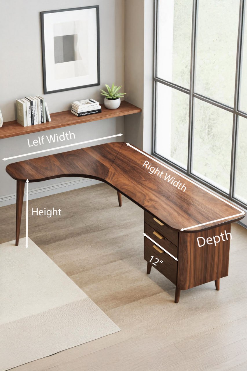 Curved Office Desk With Storage Drawers For Home Office