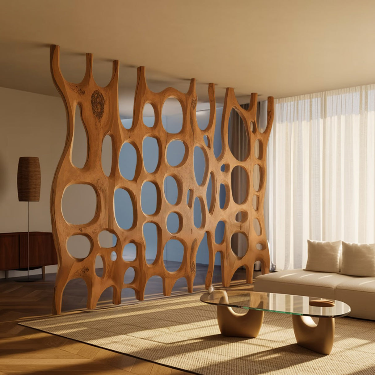 Artistic Sculptural Wood Room Divider For Living Room And Office