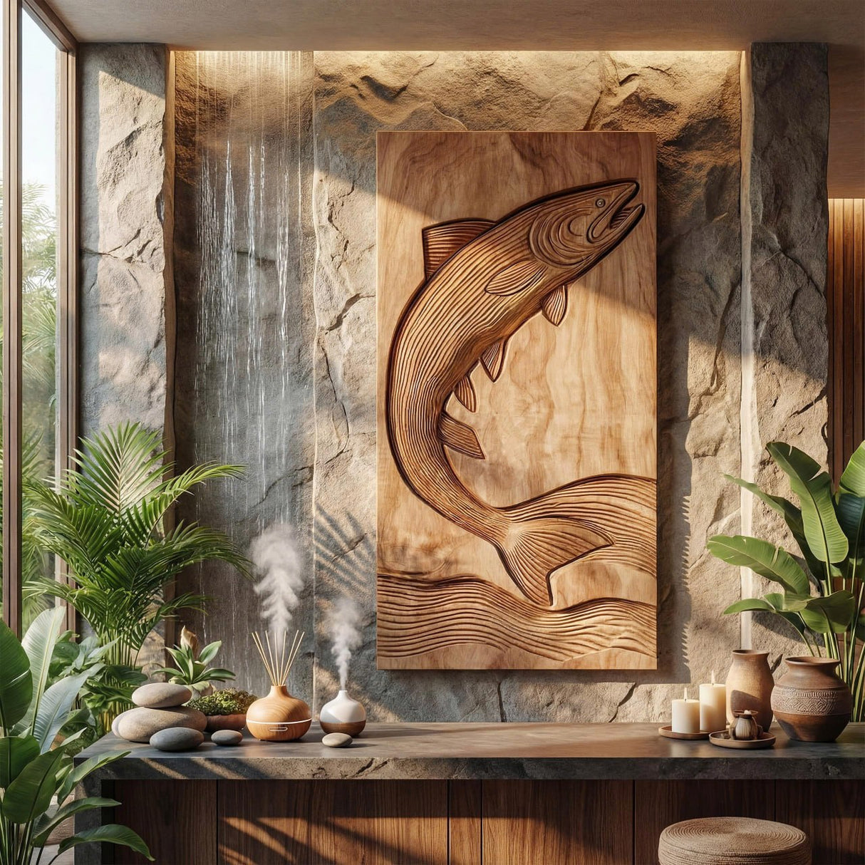 Minimalist Fish Wood Wall Sculpture For Rustic Farmhouse Home Decor