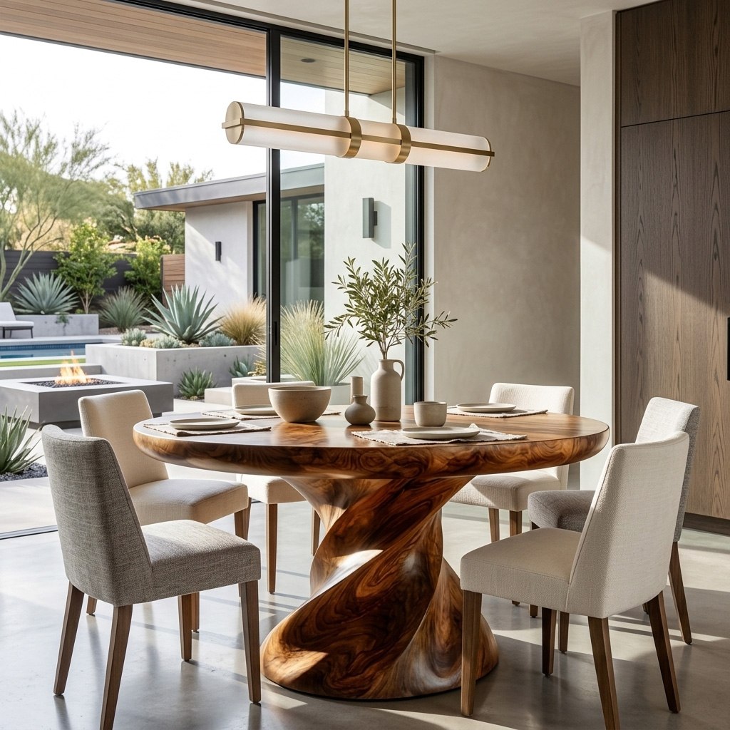 Contemporary Round Dining Table With Twisted Base For Dining Room