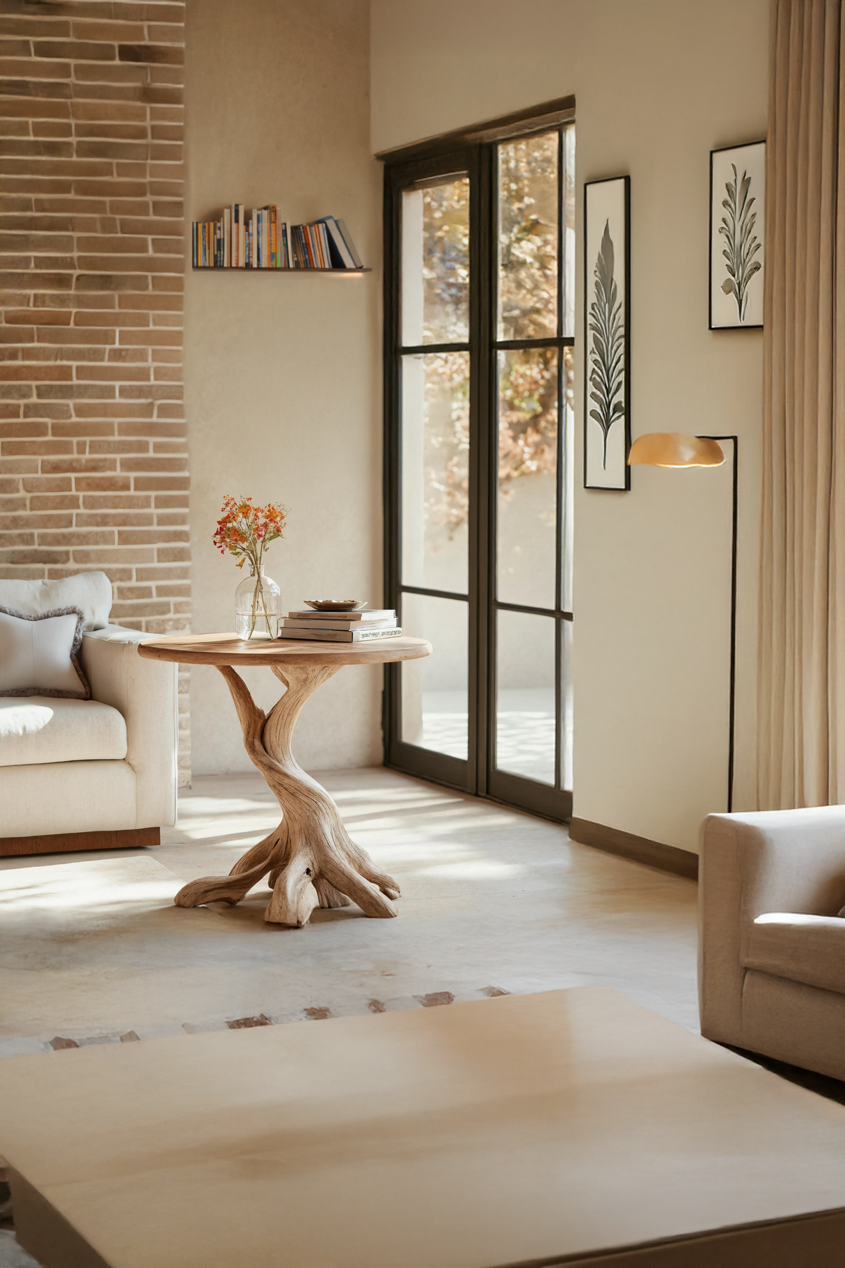 Rustic Solid Wood End Table For Living Room Stylish Wall Display