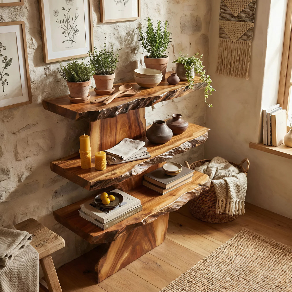 Farmhouse Large Display Shelf For Entryway Storage And Rustic Decor