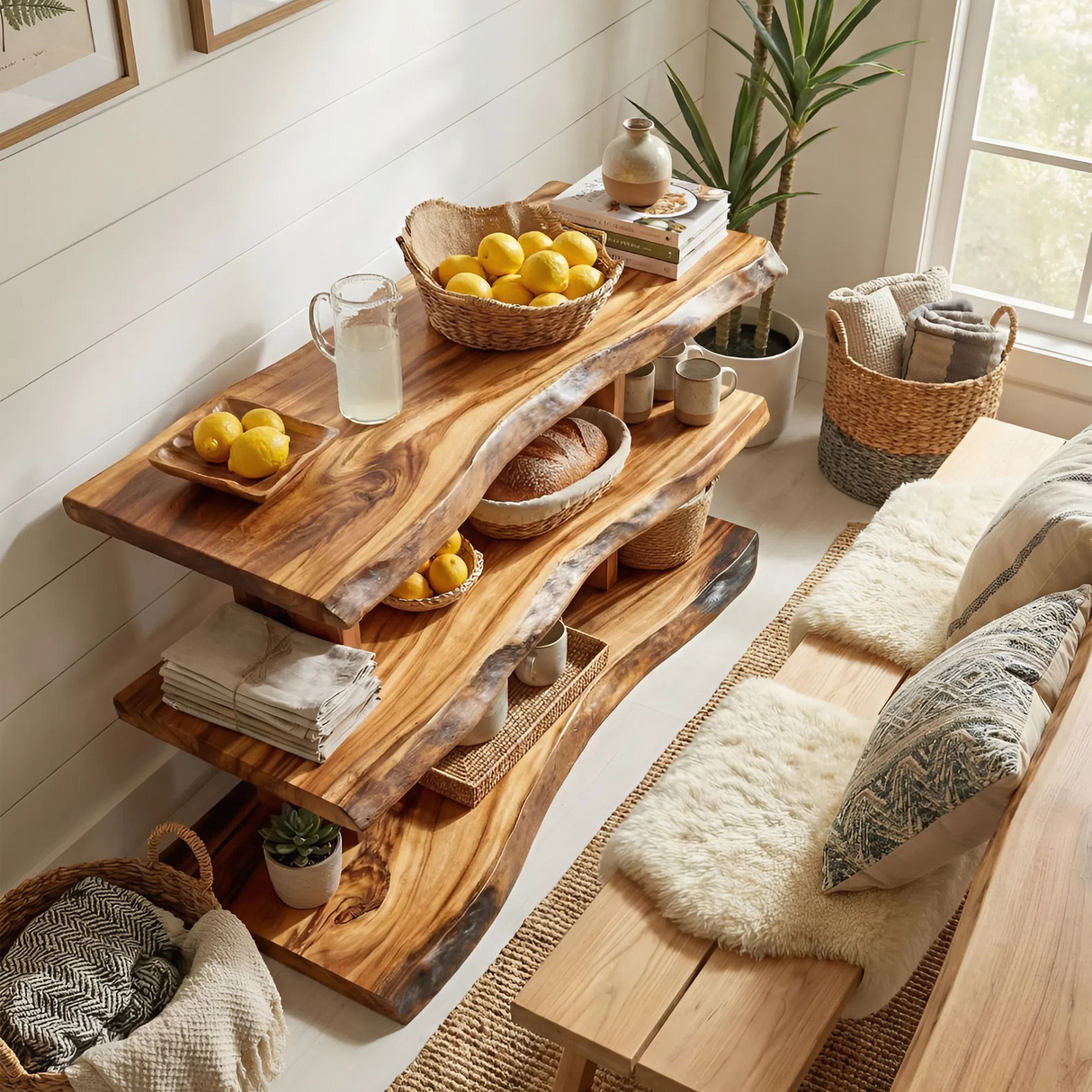 Handcrafted Wood Bookshelf For Bedroom Storage And Furniture Decor