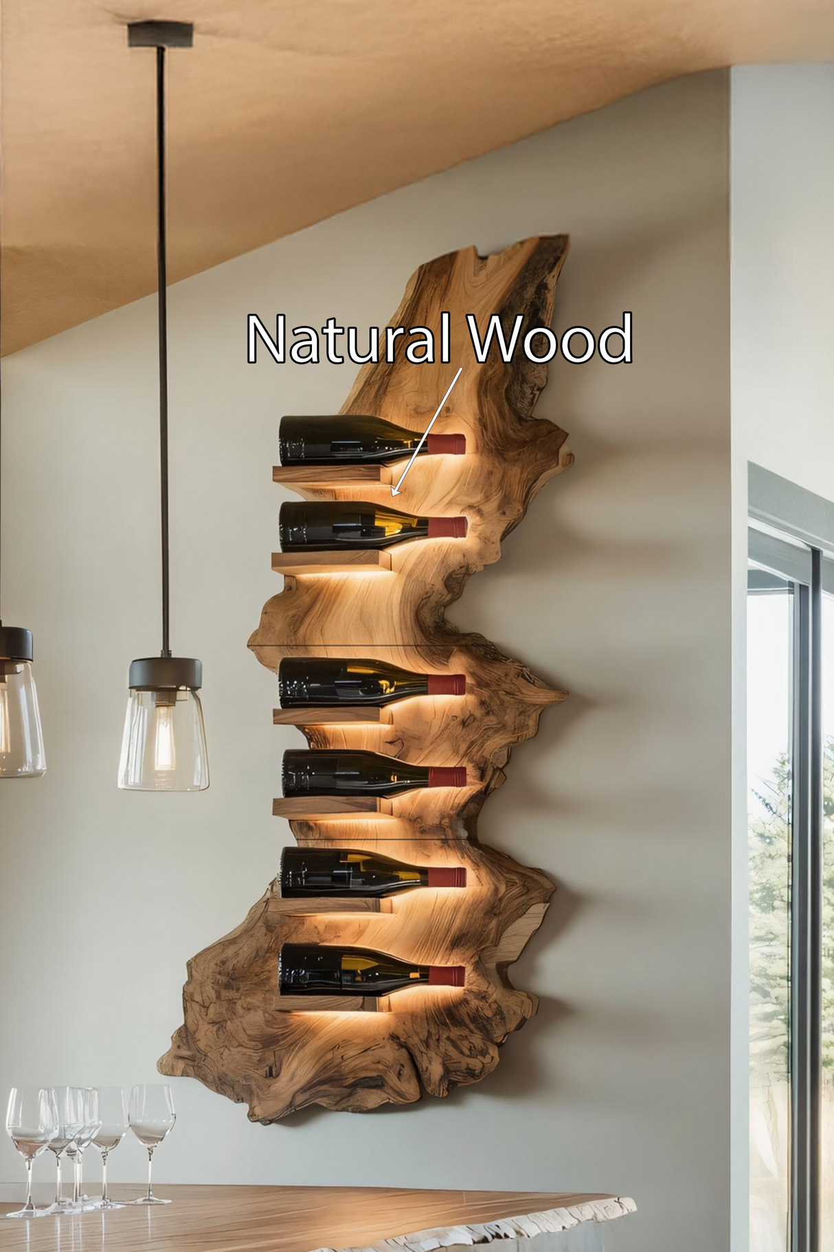 Mid Century Live Edge Wine Holder For Bar Decor Wine Shelf