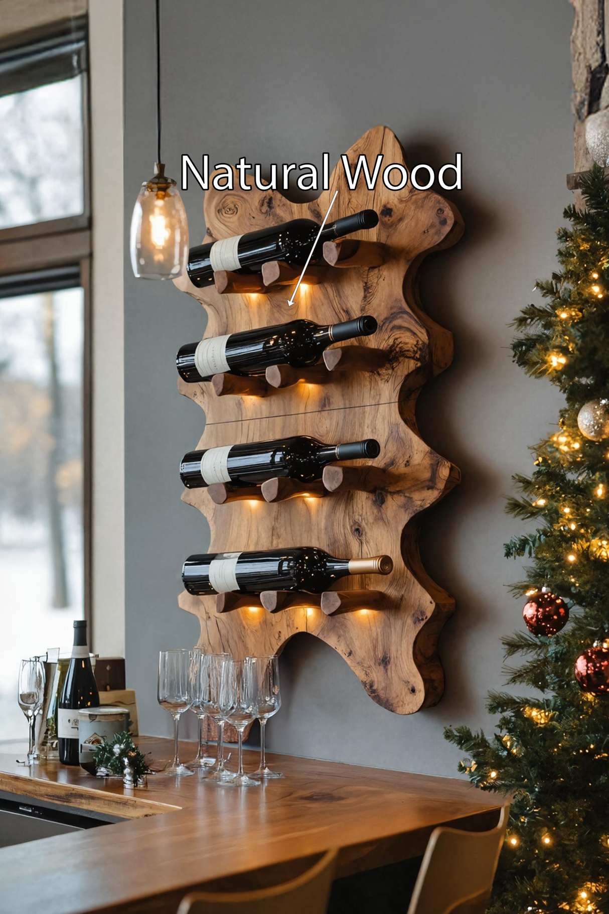 Rustic Live Edge Wall Wine Rack For Cozy Dining Rooms