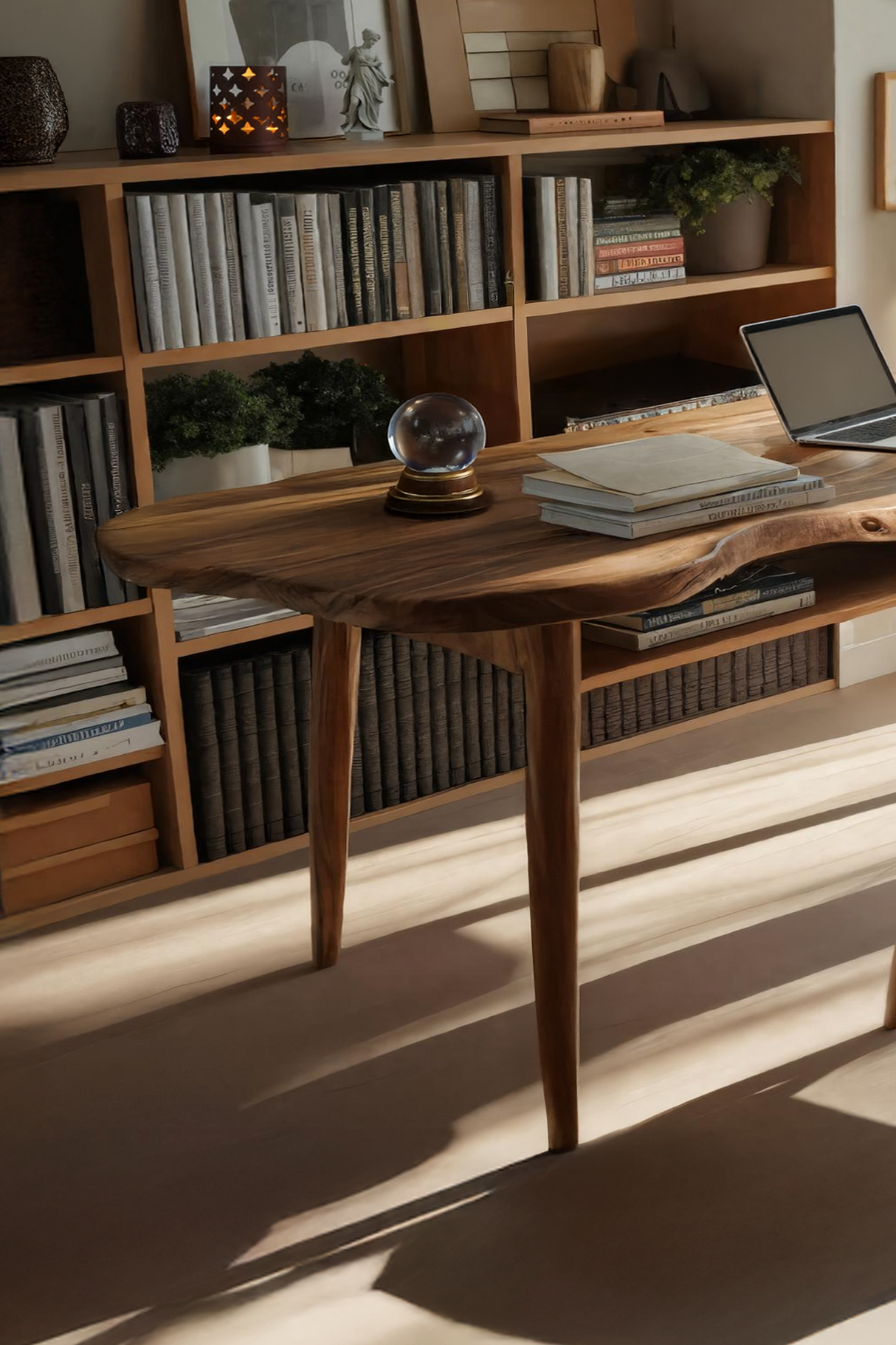 Mid Century Wooden Live Edge Desk For Modern Home Office Decor