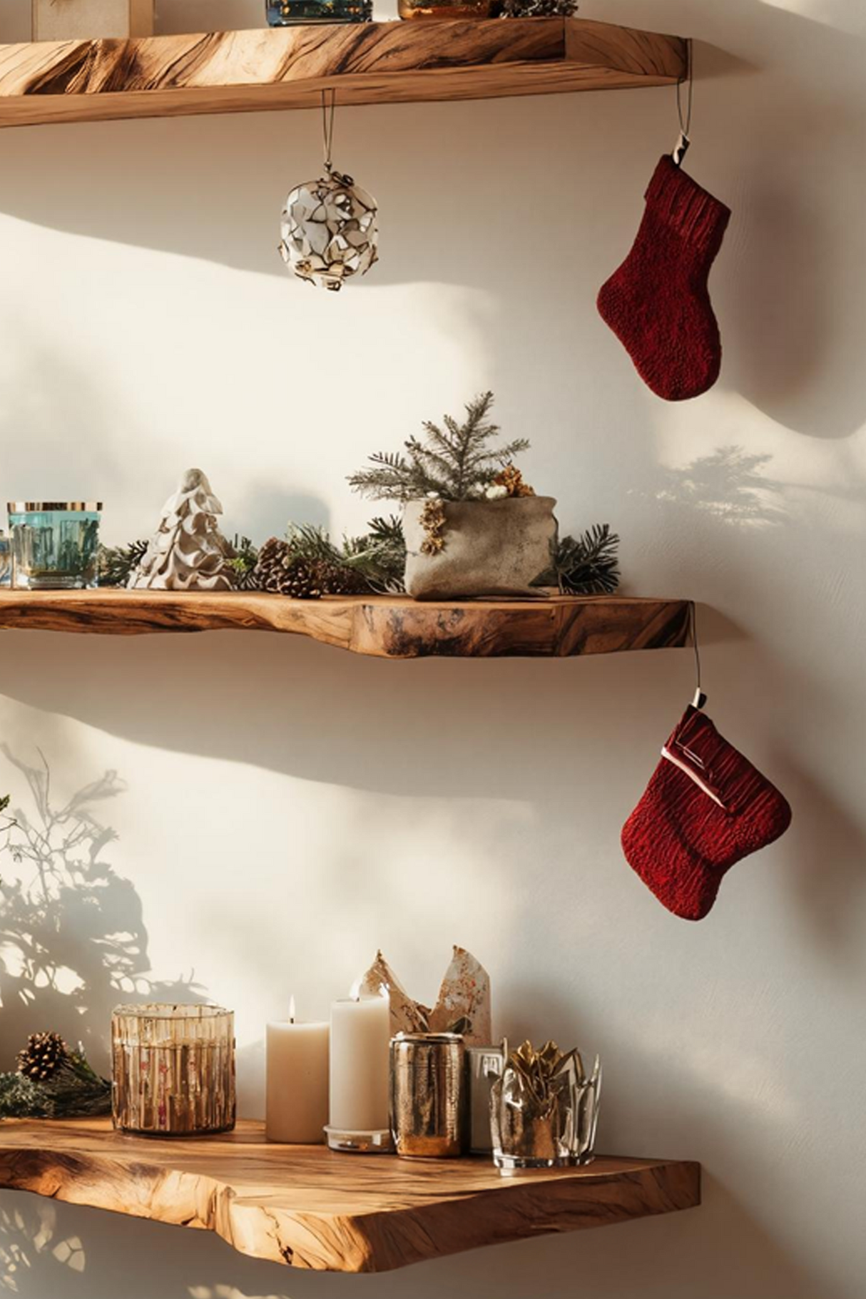 Handcrafted Solid Wood Floating Shelf For Living Room Xmas Decor