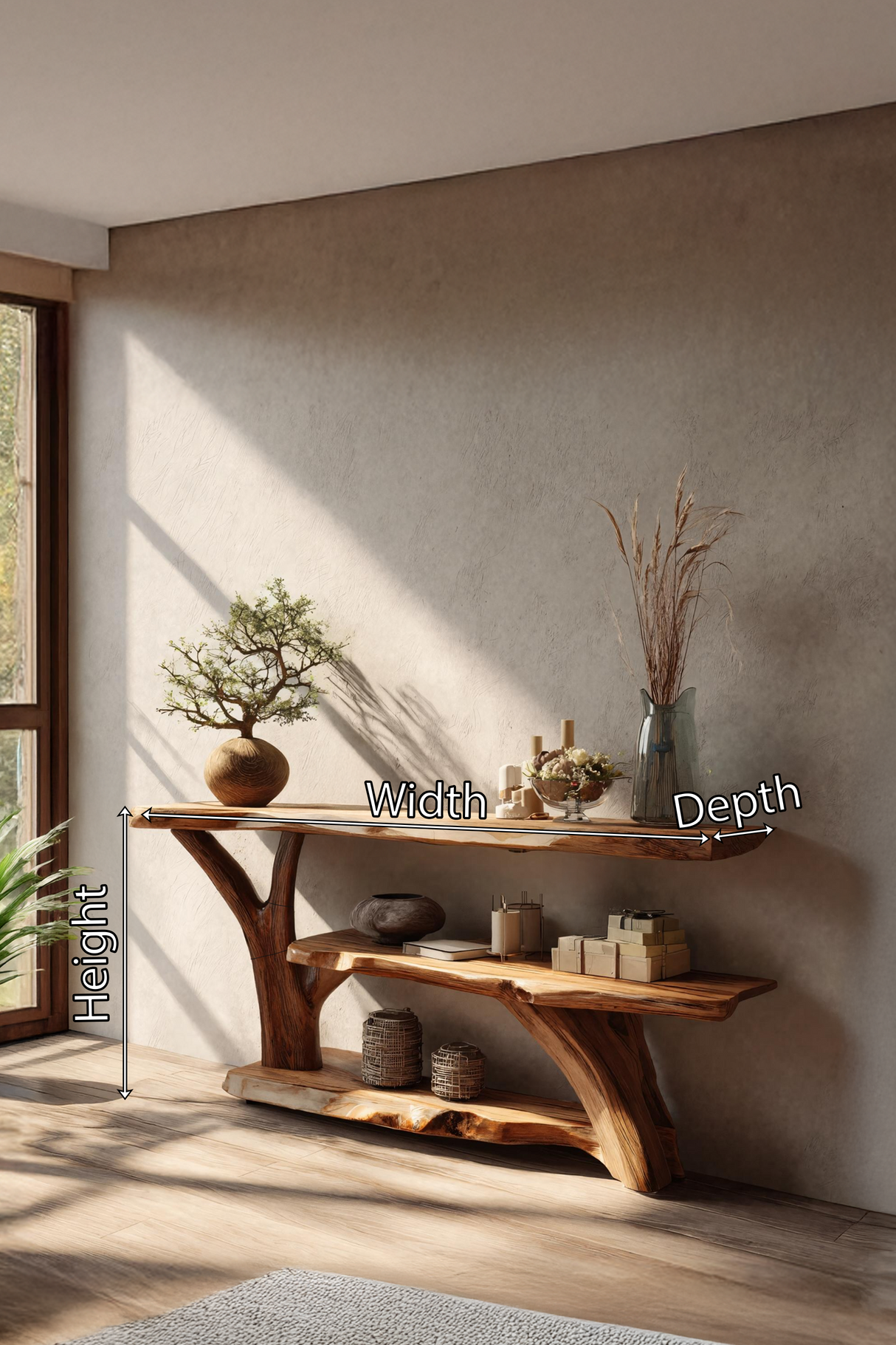 Modern Wooden Live Edge Console Table For Entryway Home Decoration