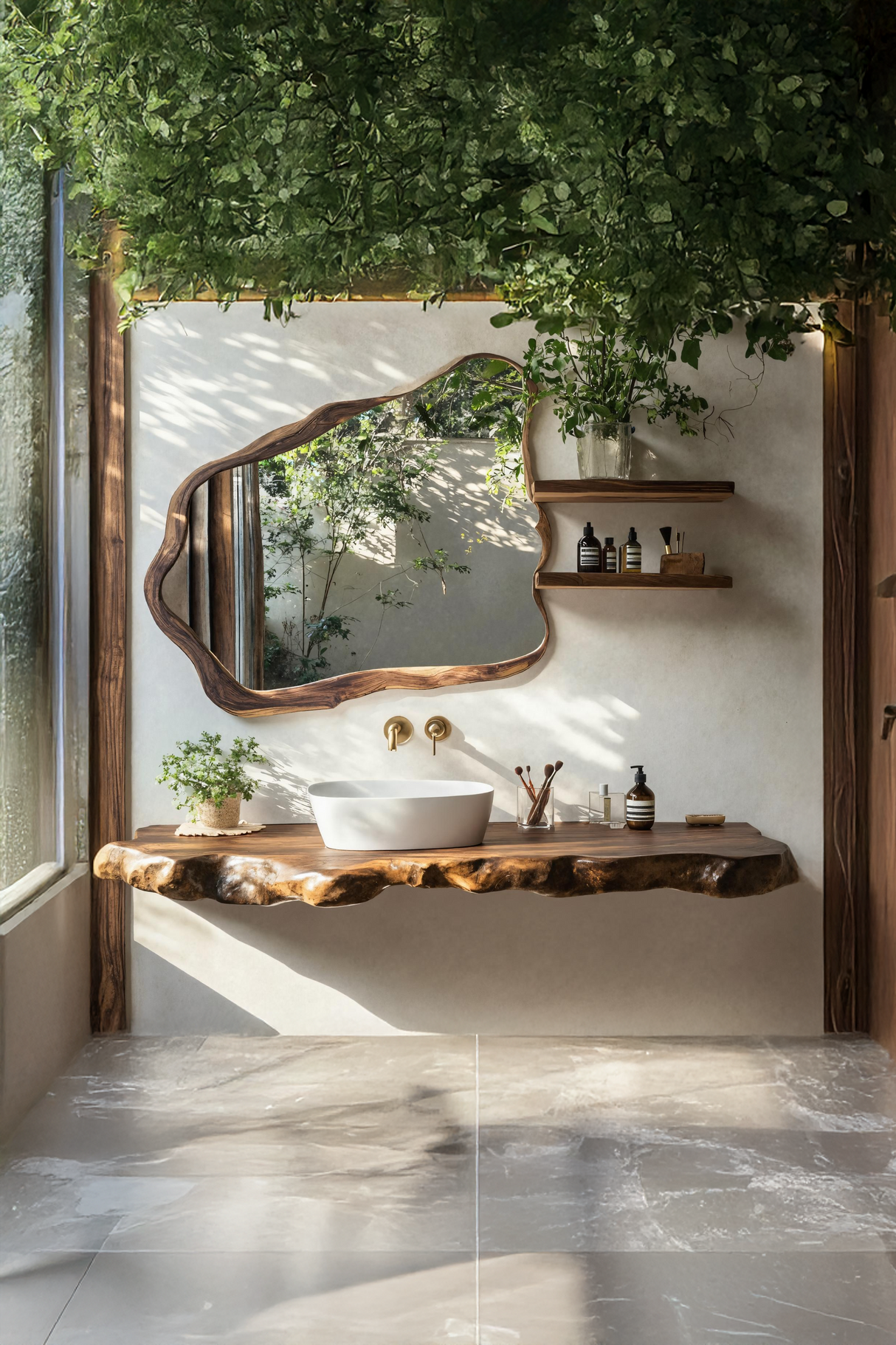 Farmhouse Bathroom Vanity In Solid Oak Wood Style