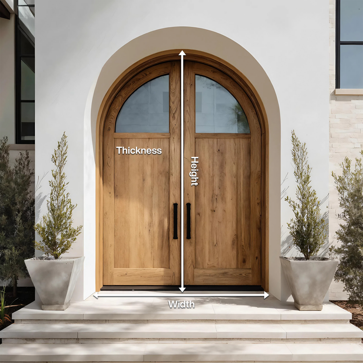 Modern Arched Double Front Door With Glass Panels For Entryway