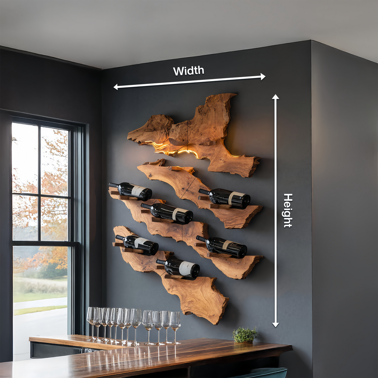 Handcrafted Wooden Live Edge Wine Holder For Bar Decor Ideas