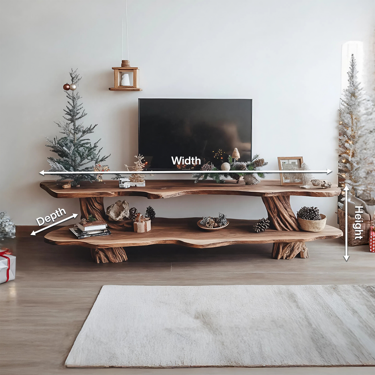 Modern Wooden Live Edge TV Console For Holiday Furniture Decor