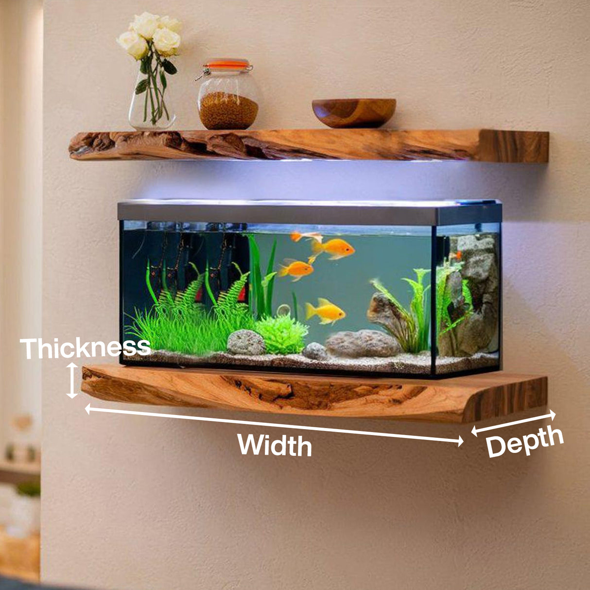 Cozy Living Room Rustic Floating Shelf For Aquarium