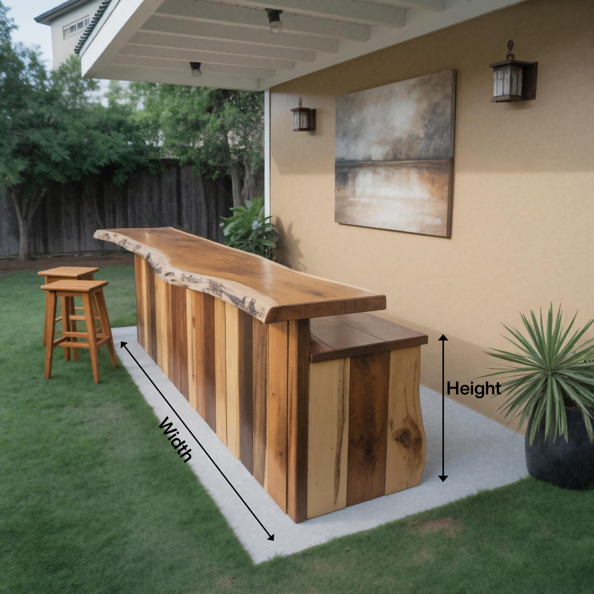 Rustic Live Edge Outdoor Bar Table For Patio Or Garden