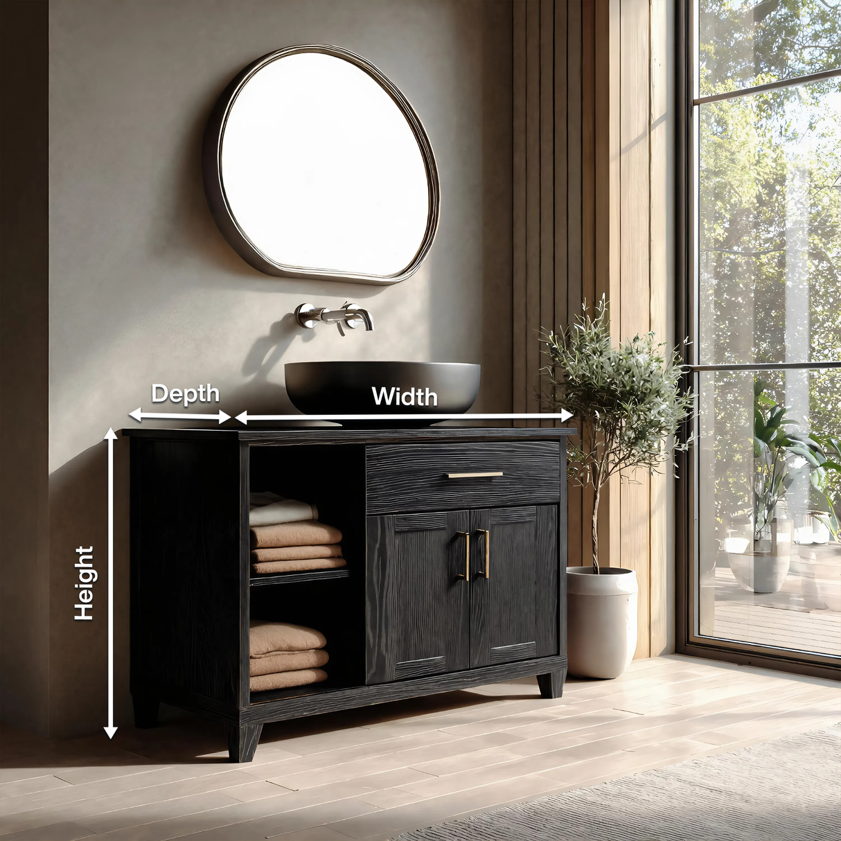 Modern Black Bathroom Vanity Open Shelf Storage For Bathroom