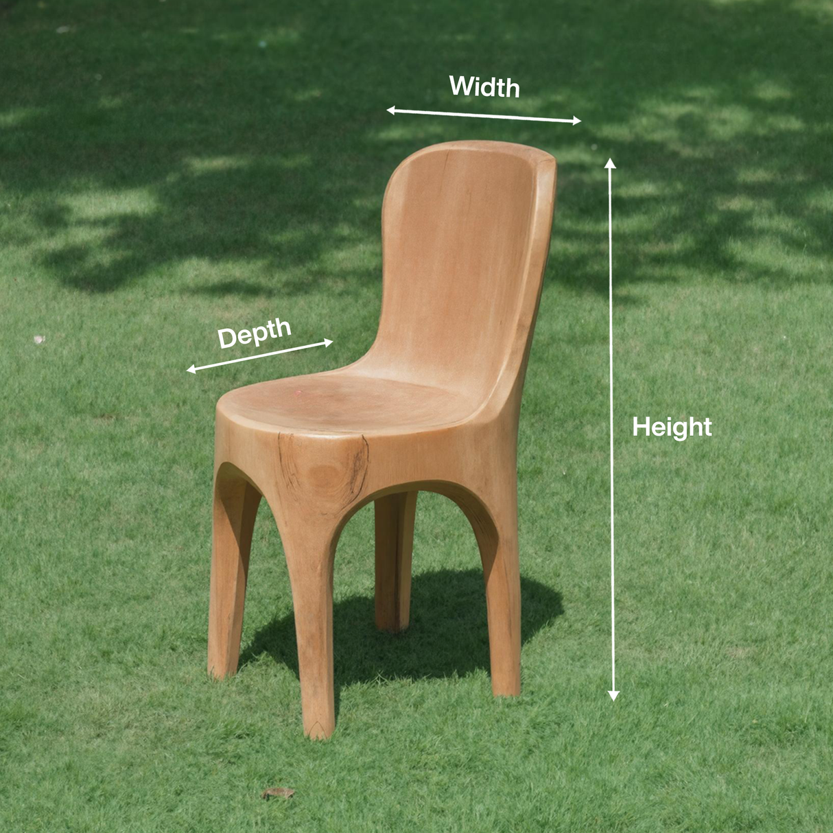 Sculptural Solid Wood Chair With Curved Seat For Garden Or Indoor Decor