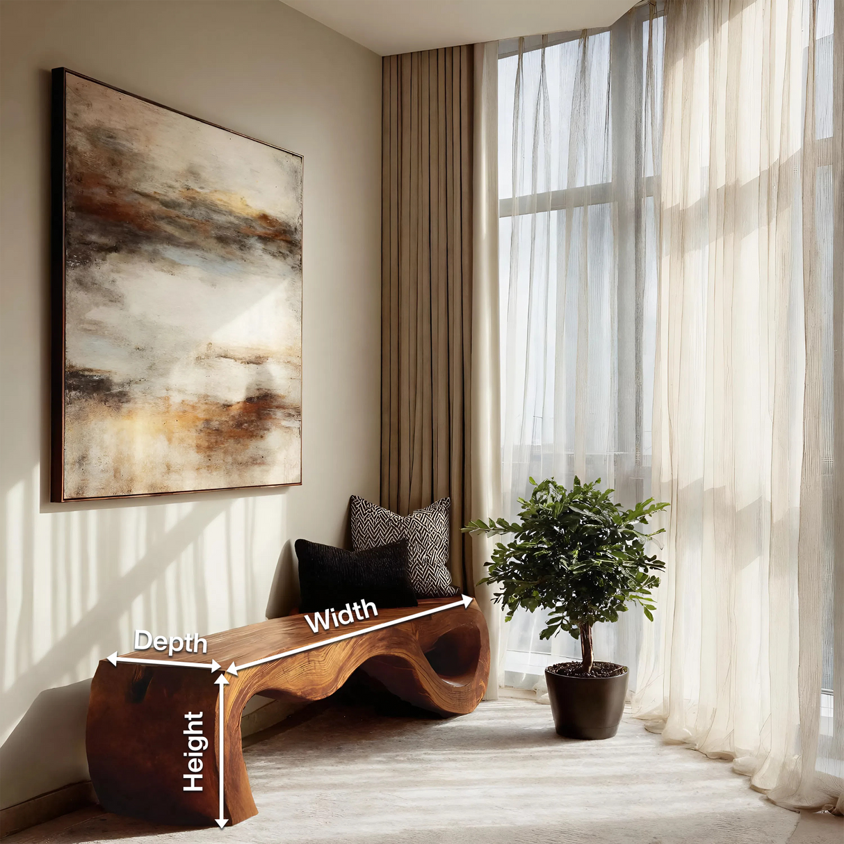 Organic Sculptural Bench For Entryway Or Living Room