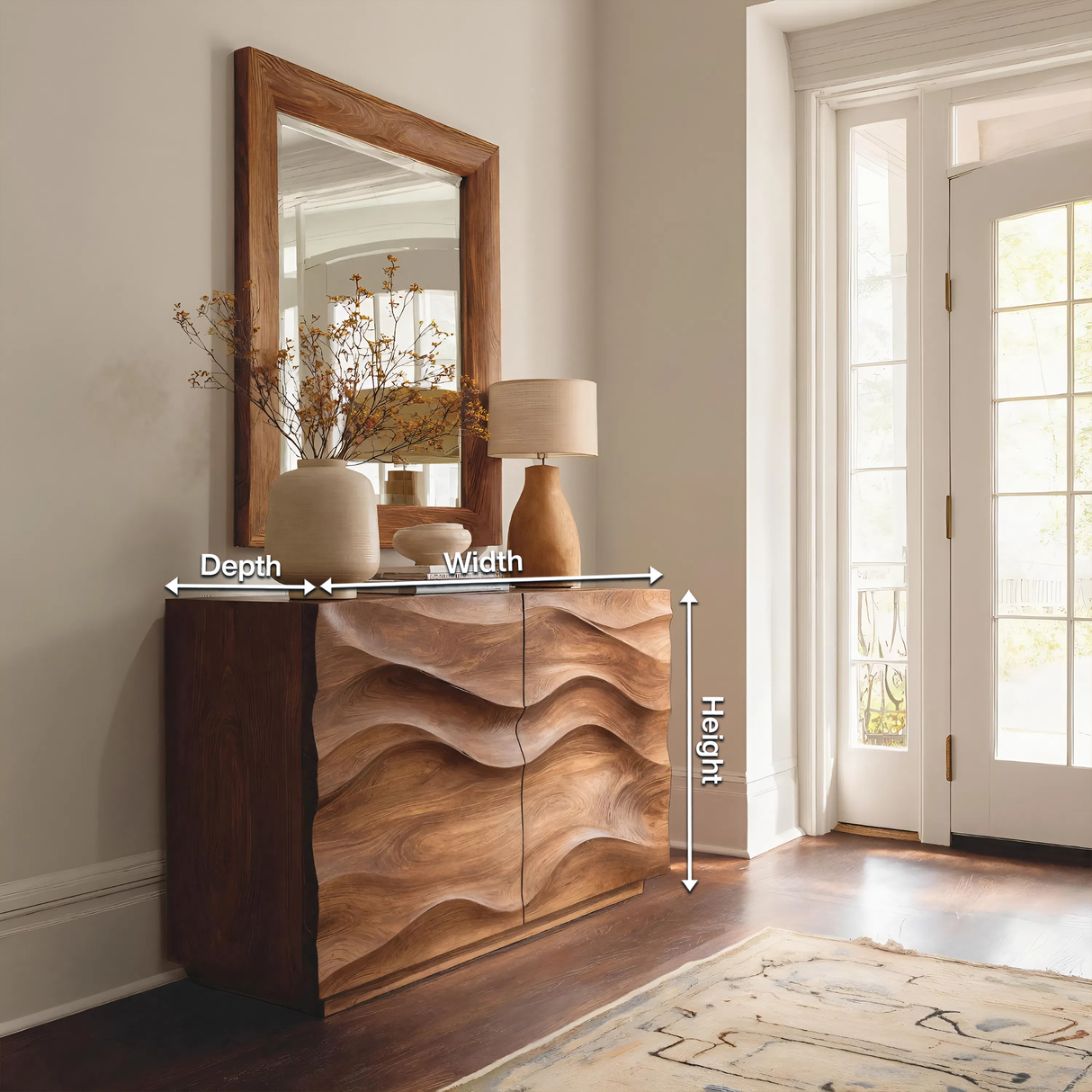 Contemporary Sideboard Sculptural Carved For Living Room