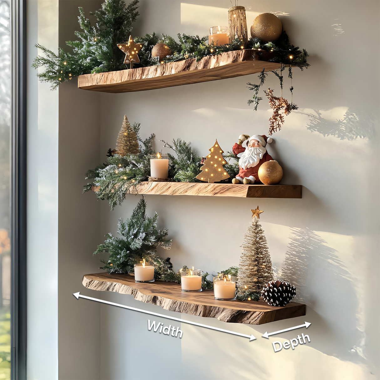 Handcrafted Live Edge Floating Shelf For Festive Xmas Entryway Design