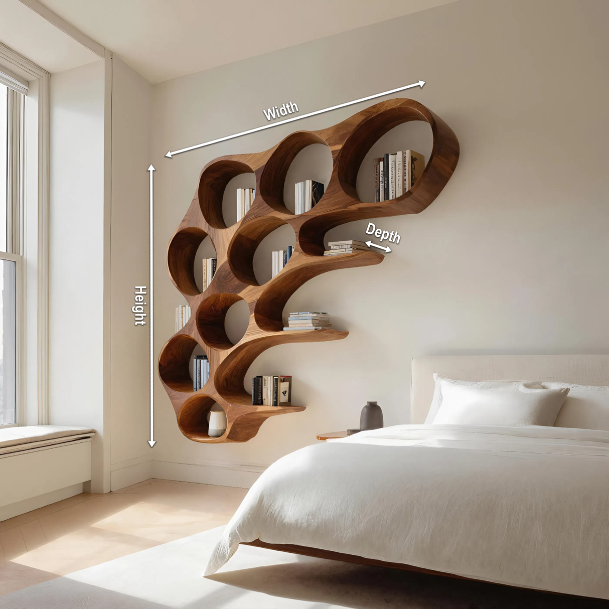Organic Honeycomb Shaped Wall Mounted Bookshelf For Bedroom